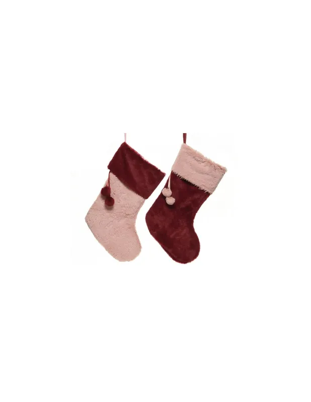 Calza Befana Epifania Rosa E Bordeaux Con Pon-Pon 45CM