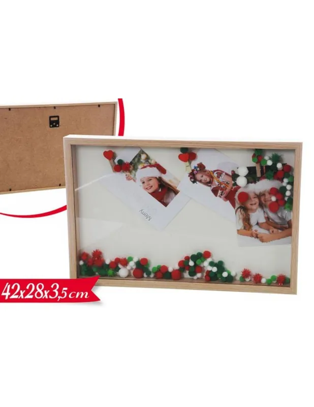 Cornice Portafoto Natalizia In Legno 48x28x3,5