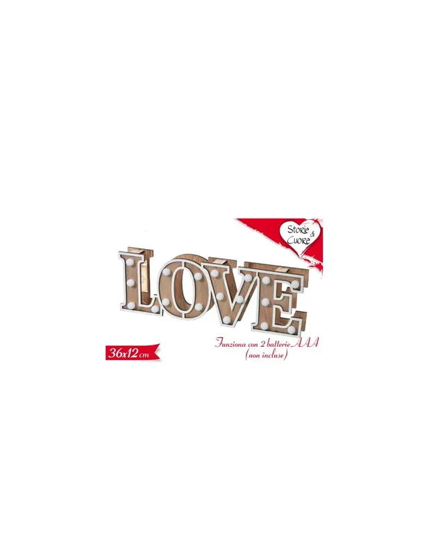 Lampada Led "Love" San Valentino In Legno 36x12cm