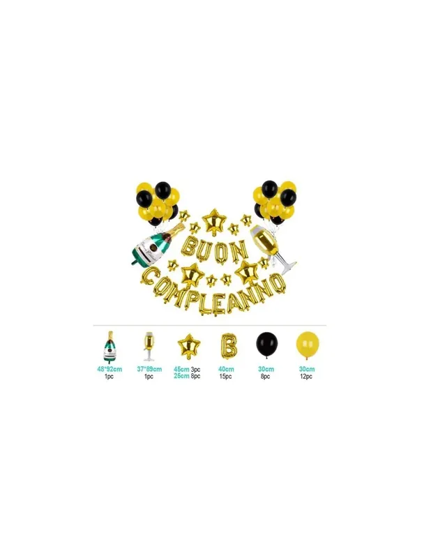 Set Composizione Palloncini Buon Compleanno Oro 47pz