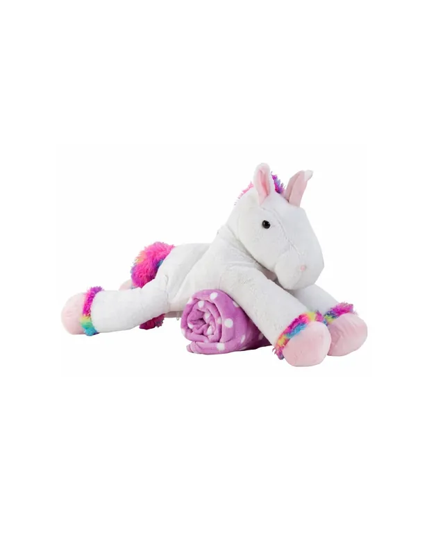 Peluche Unicorno Bianco 67cm Con Coperta Rosa