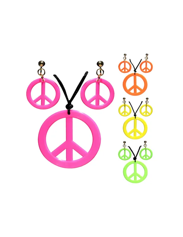 Set Collana E Orecchini Hippie Fluo Assortiti Accessortiti Halloween E Carnevale