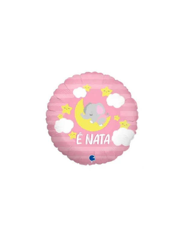 Palloncino Mylar Tondo Rosa "è Nata" con Elefante 18"