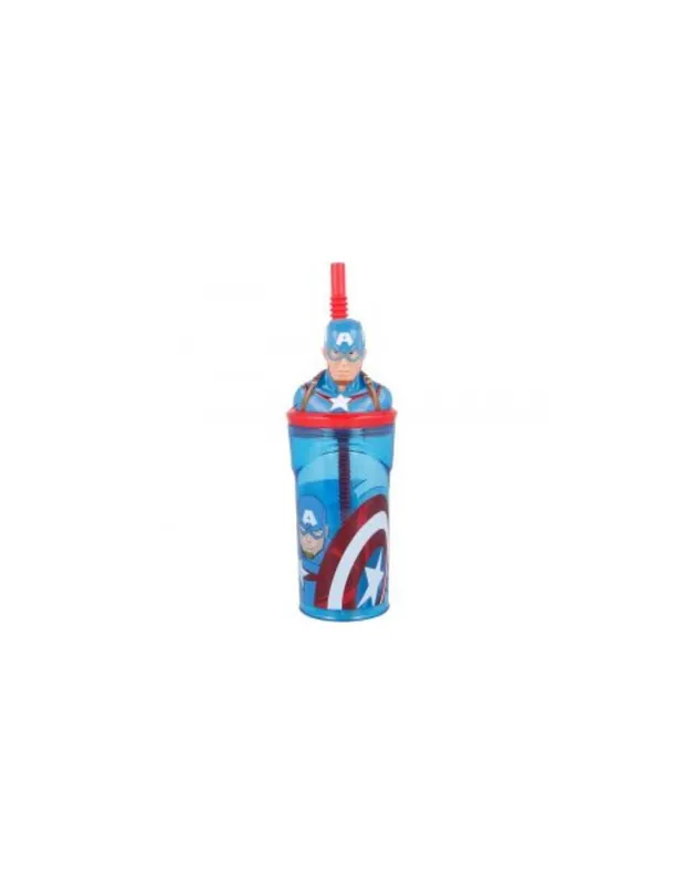 Bicchiere Con Cannuccia Captain America 3D In Tritan 360ml