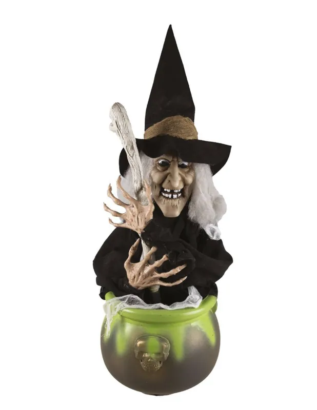 Decorazione Di Halloween Strega Nel Calderone Animata Con Suoni E Luci 40cm