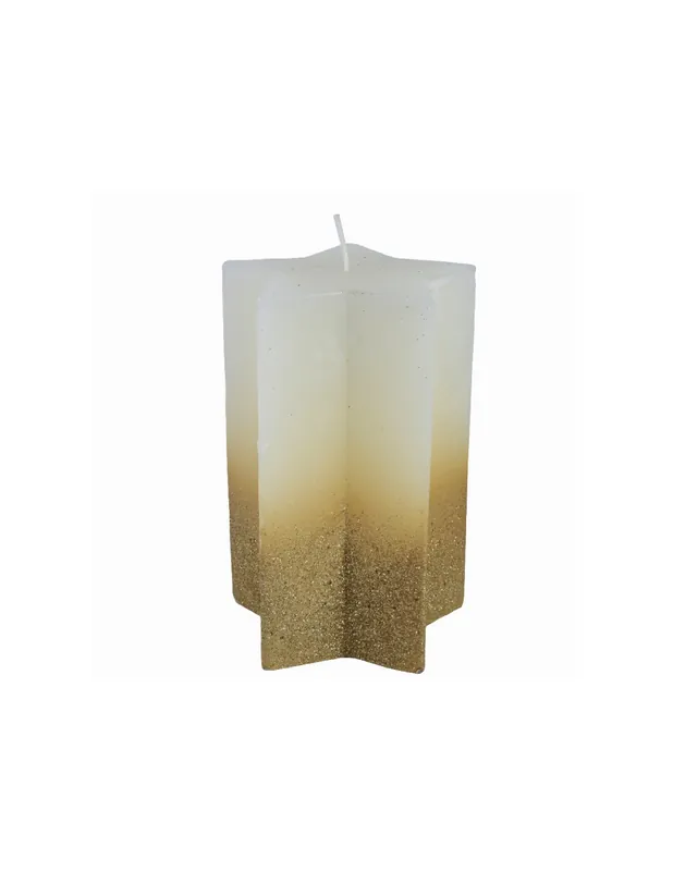 Candela Natalizia Stella Bianco E Oro Glitter 15cm