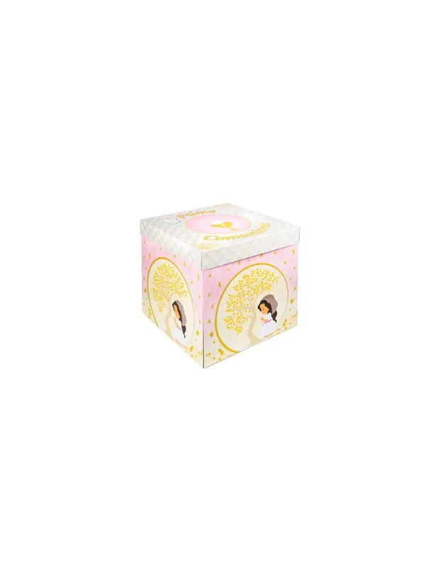 Scatola Box Regalo Con Lembi Prima Comunione Rosa