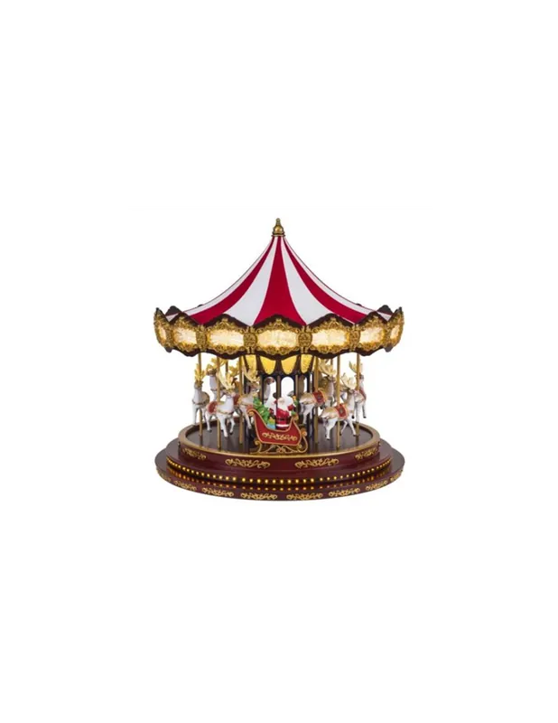 Carillon Villaggio Di Natale Carosello Con Luci LED E Renne 40cm