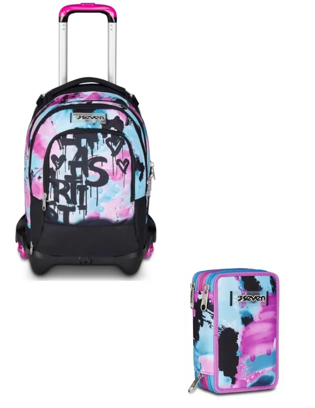 School Pack Trolley Detach Più Astuccio Completo 3 Zip Quick Graffiti Girl