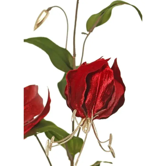Ramo di gloriosa vellutata DINFAS, rosso scuro-oro, 80 cm