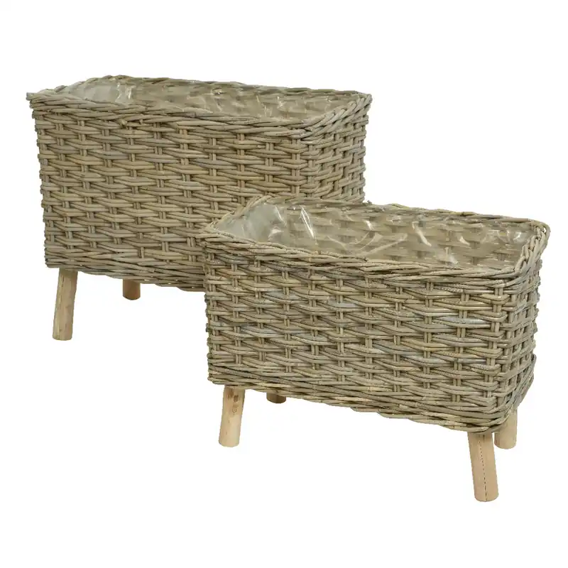 CASSETTA IN RATTAN CON PIEDI DI LEGNO
