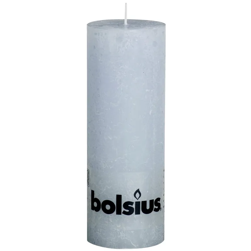 CANDELA CILINDRICA RUSTICA BLU PASTELLO DIAMETRO 6,8 CM ALTEZZA 19 CM