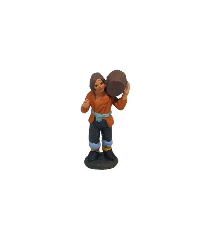 Pastore statuina Uomo con Botte 7cm di terracotta per presepe