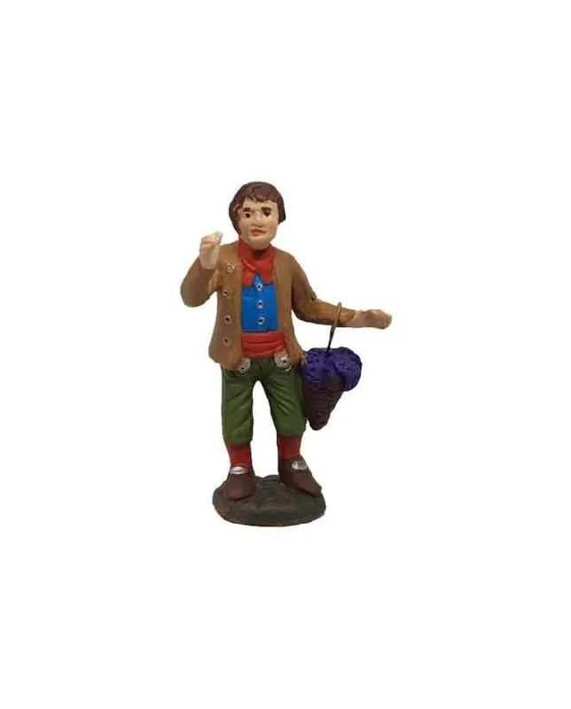 Pastore statuina Uomo con cesto d‘uva 10 cm di terracotta per presepe