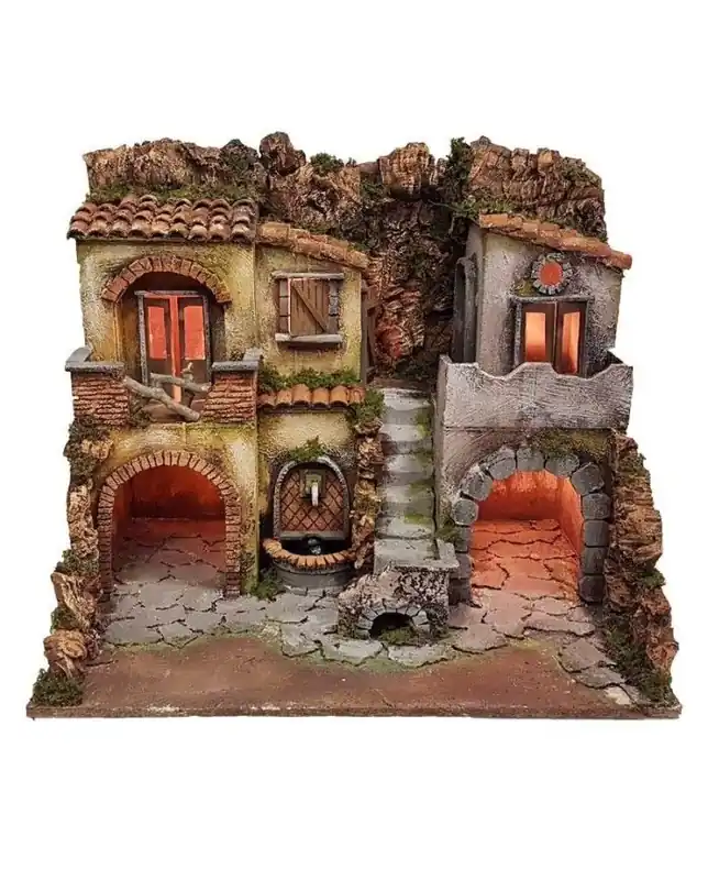 Presepe borgo stile 700 con fontana 53x41x46 cm