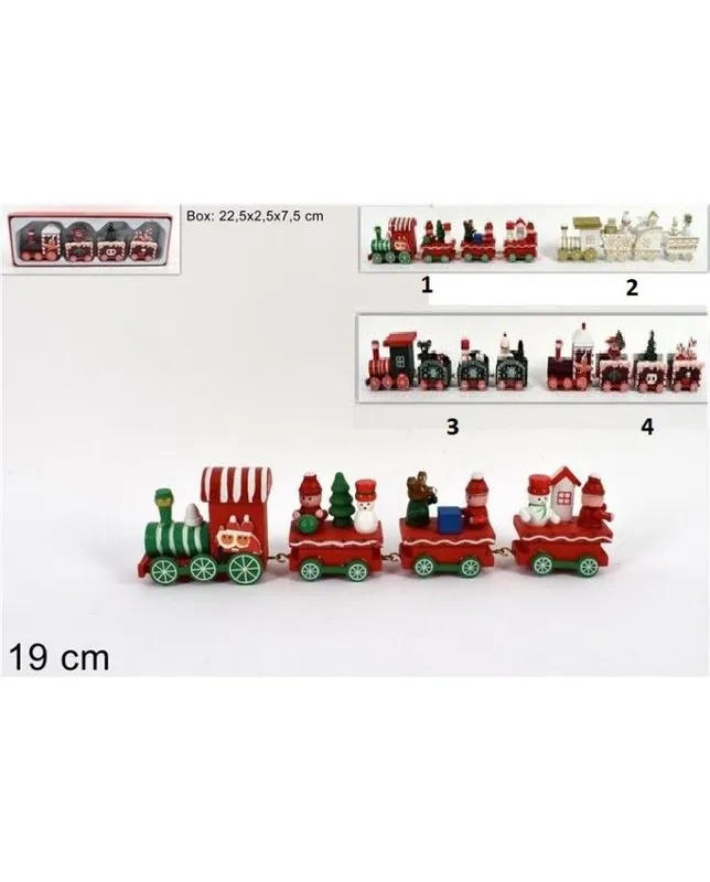 Addobbo trenino natalizio in legno 19cm 4 varianti