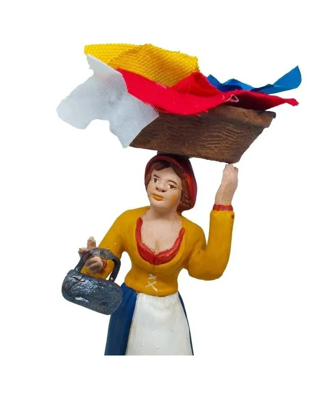 Pastore statuina Stiratrice 12cm di terracotta con accessori per presepe