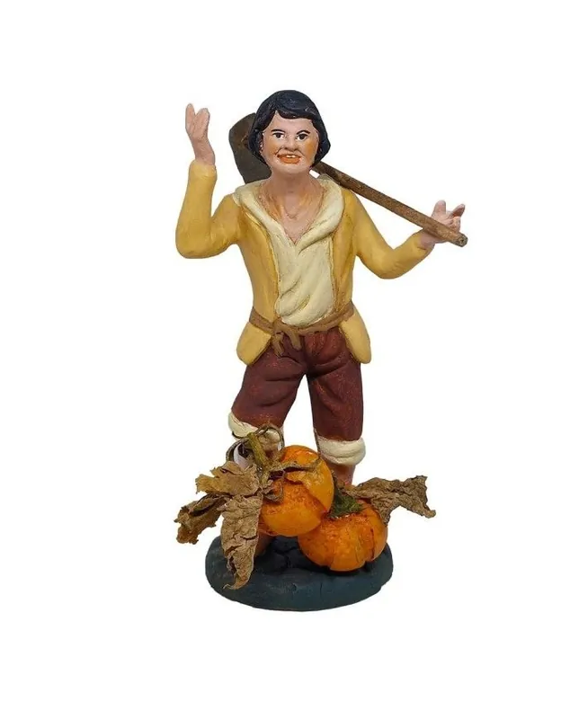 Pastore statuina Contadino con zucca 12cm di terracotta con accessori