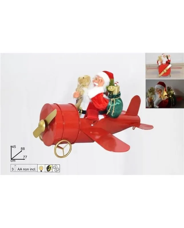 Babbo Natale su aereo con musica e movimenti 45x88x77 cm