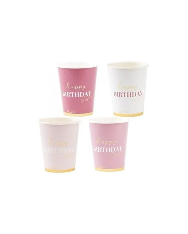 Bicchieri di carta 250ml Happy Birthday Pink 8pz
