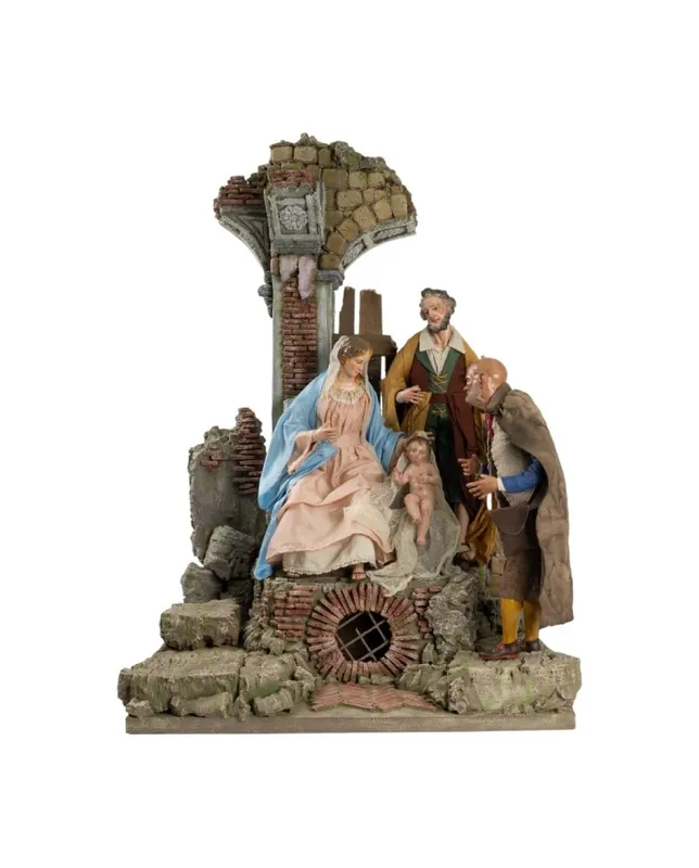 Presepe tempio 55x40x80 cm con statue 35 cm stile ‘700
