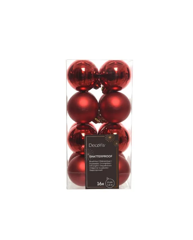 Palle infrangibili mix rosso lucido/opaco 4cm Kaemingk