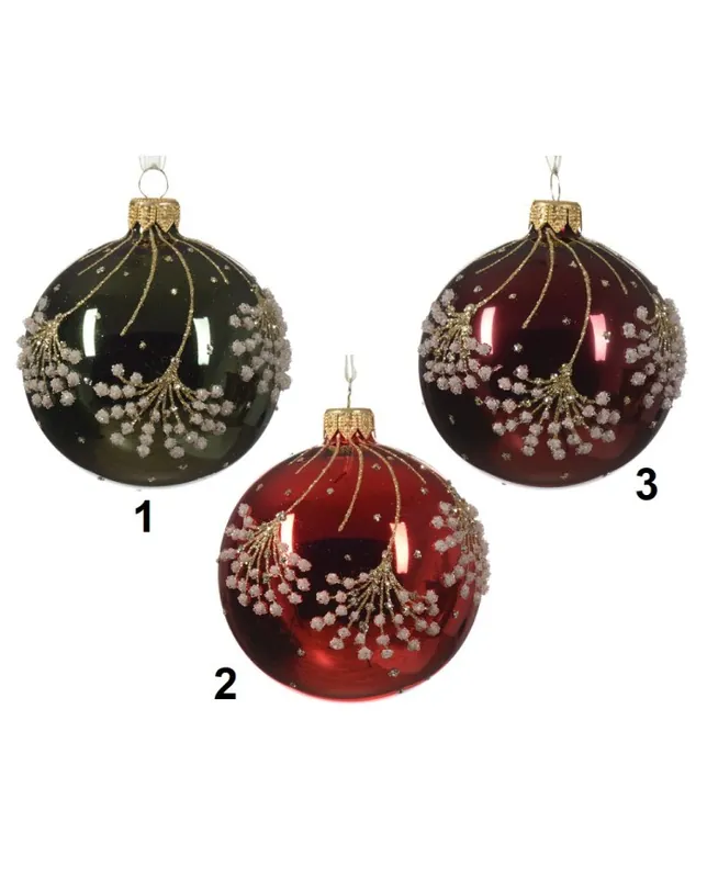 Pallina di vetro lucida decorata a mano 8cm Kaemingk