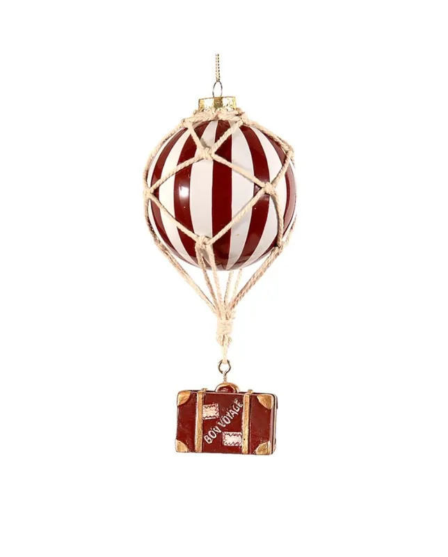 Pendente Mongolfiera Righe 17 cm con Valigia per Albero di Natale