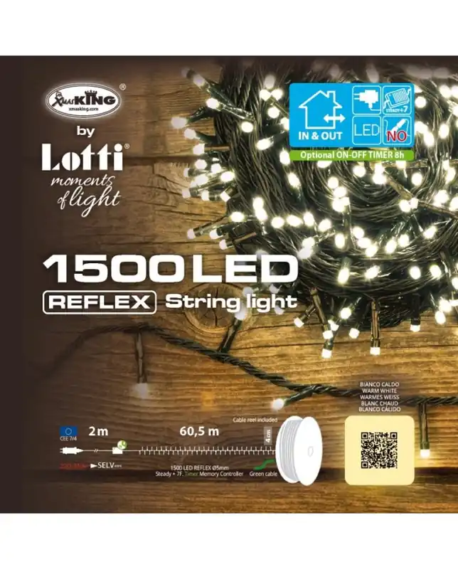 Catena TLE 1500 LED BIANCO CALDO 5mm Controller 8G Timer