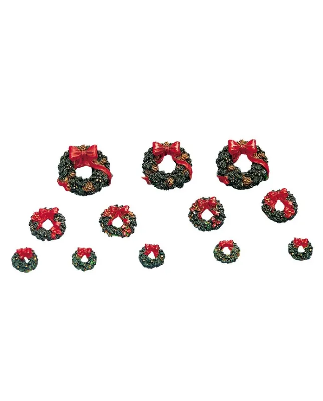 LEMAX Wreaths With Red Bow, Set Of 12 - 34957