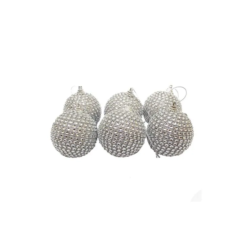 Set 6 Palle di Natale con Strass Argento D.6 cm