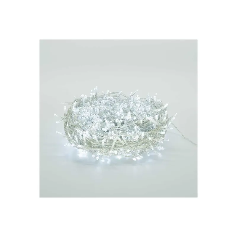 Catena Memory Control con 1000 Luci Led Bianco Freddo con Cavo Trasparente 50 metri, Uso Esterno