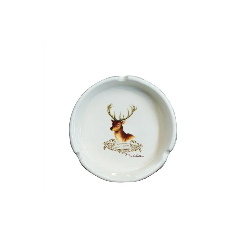 Posacenere in Ceramica Bianca con Renna D.11 cm