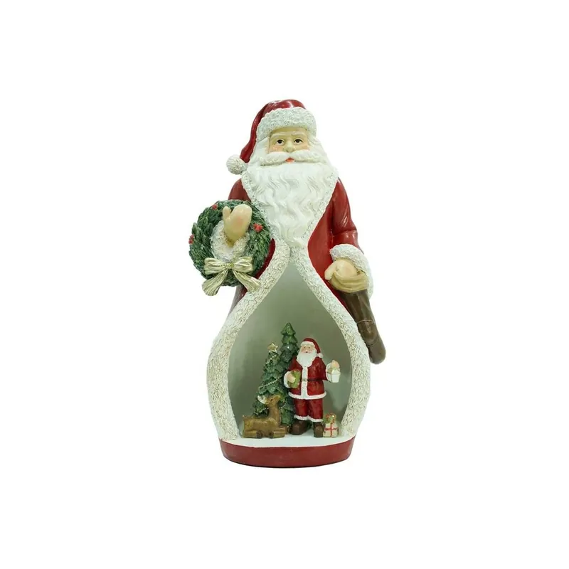 Babbo Natale con Scena Natalizia Interna e Luci Led H. 24,5 cm