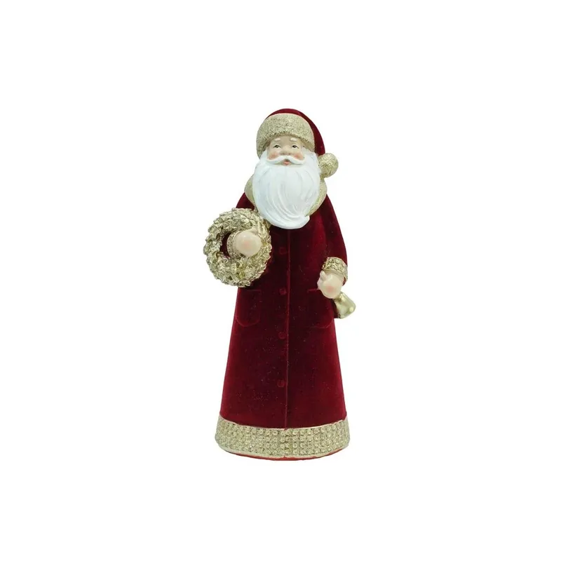 Babbo Natale in Velluto Rosso con Ghirlanda Oro H.25,5 cm
