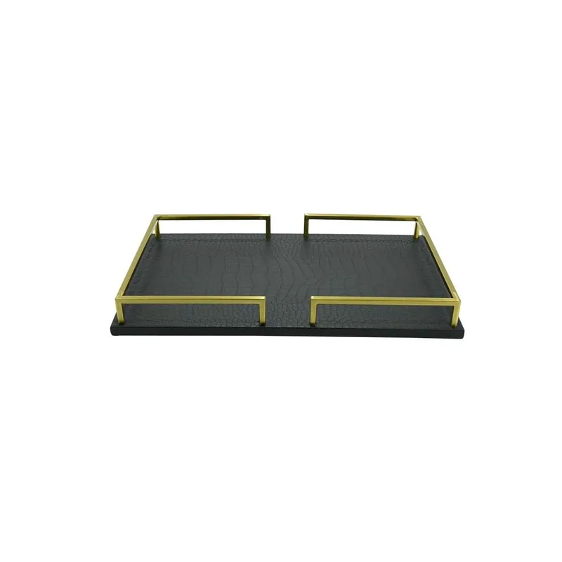 Vassoio di Lusso Rivestito in Pelle Nero e Oro 2 Misure