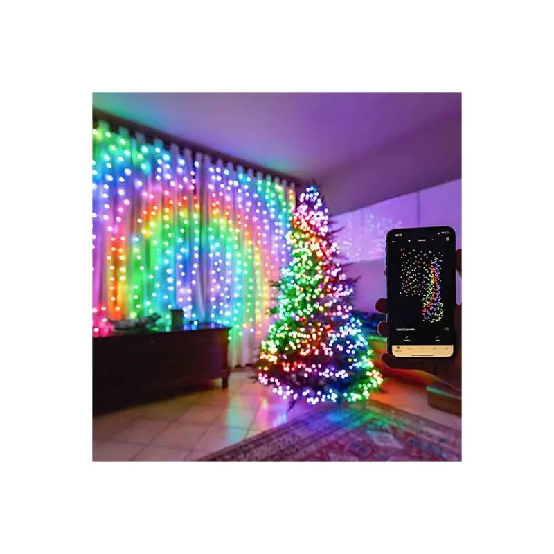 Stringa 100 Luci Led Multicolore RGB Regolabili da Smartphone Cavo Nero Twinkly