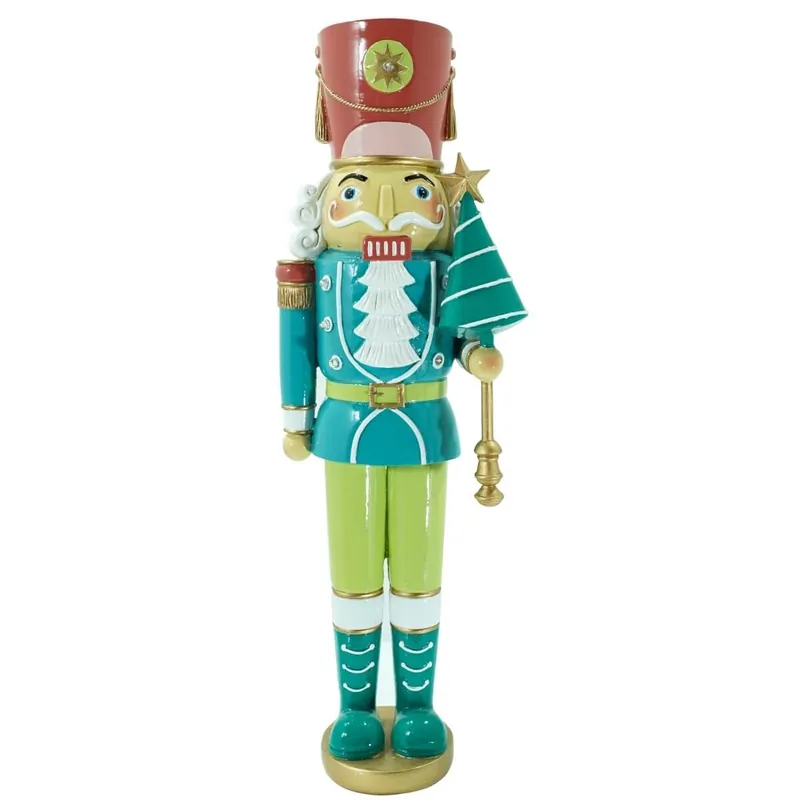 Schiaccianoci Natalizio Verde e Azzurro con Luci Led H.45,5 cm