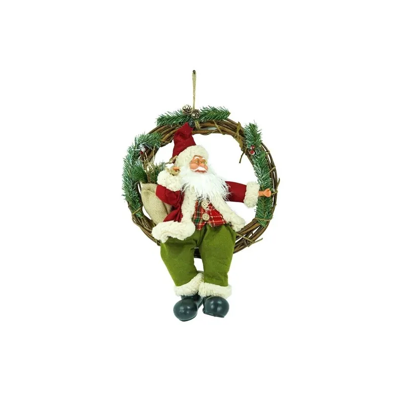 Ghirlanda Natalizia con Babbo Natale Rosso e Verde 45 cm