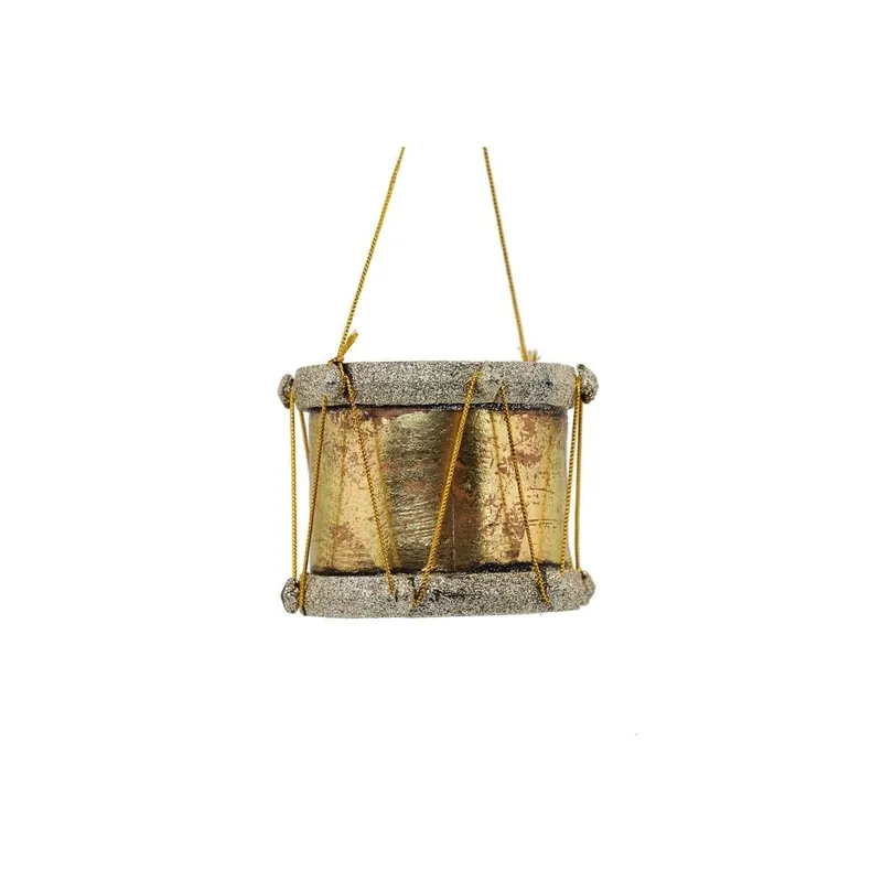 Tamburo Natalizio da Appendere Oro con Glitter Champagne H.8 cm