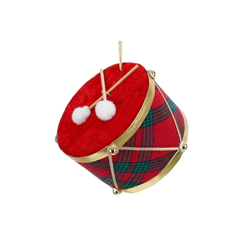 Tamburo Natalizio da Appendere in Tartan e Velluto H.8 cm