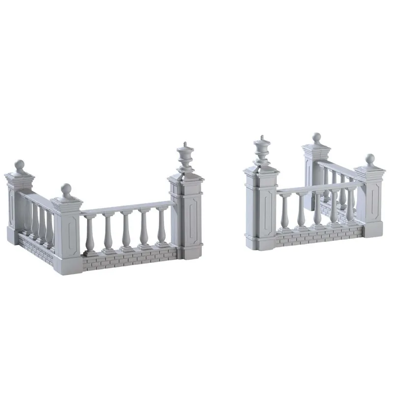 Cancelletti decorati bianchi villaggio di Natale in plastica set di 4 pezzi