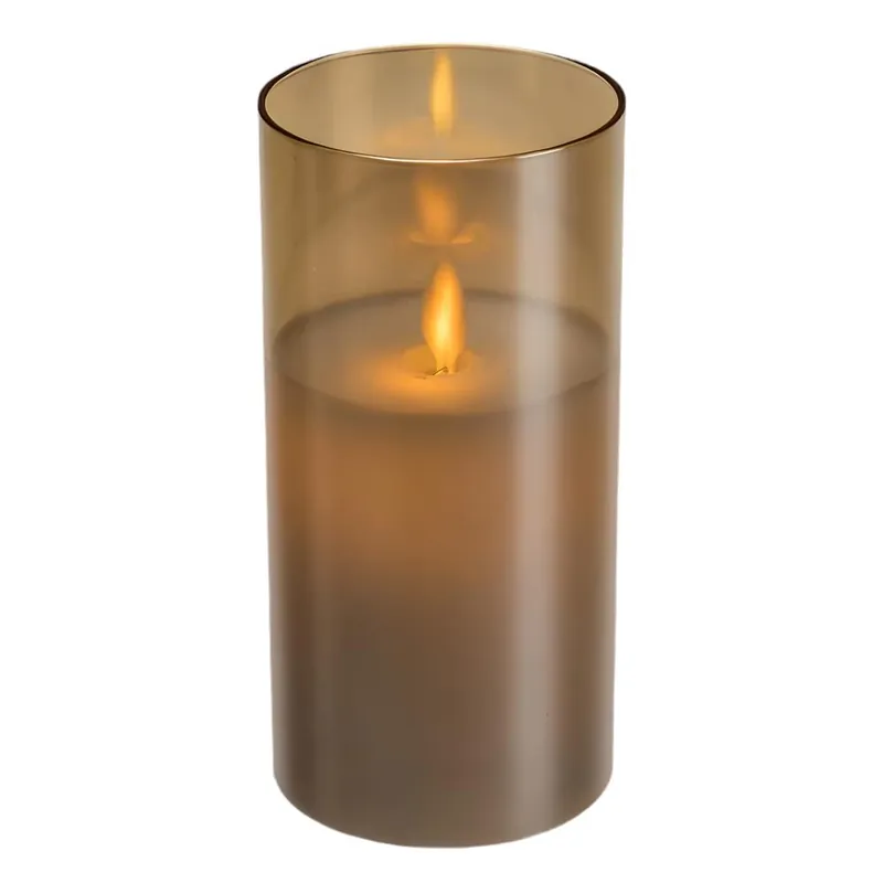 Candela in cera con bicchiere in vetro e luce a led effetto realistico