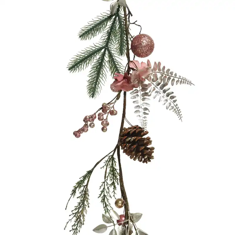 Festone natalizio con bacche e foglie Rosa, decorazione da 130 cm