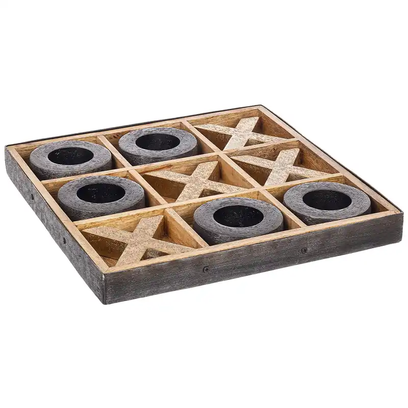 Tris in legno di mango con simboli "O" e "X" per decorazioni interne 37 cm