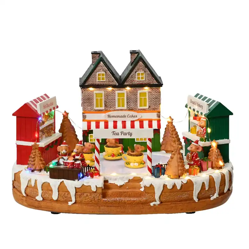 Scena animata a Led "Tea party" con topolini con luci 22,5 cm