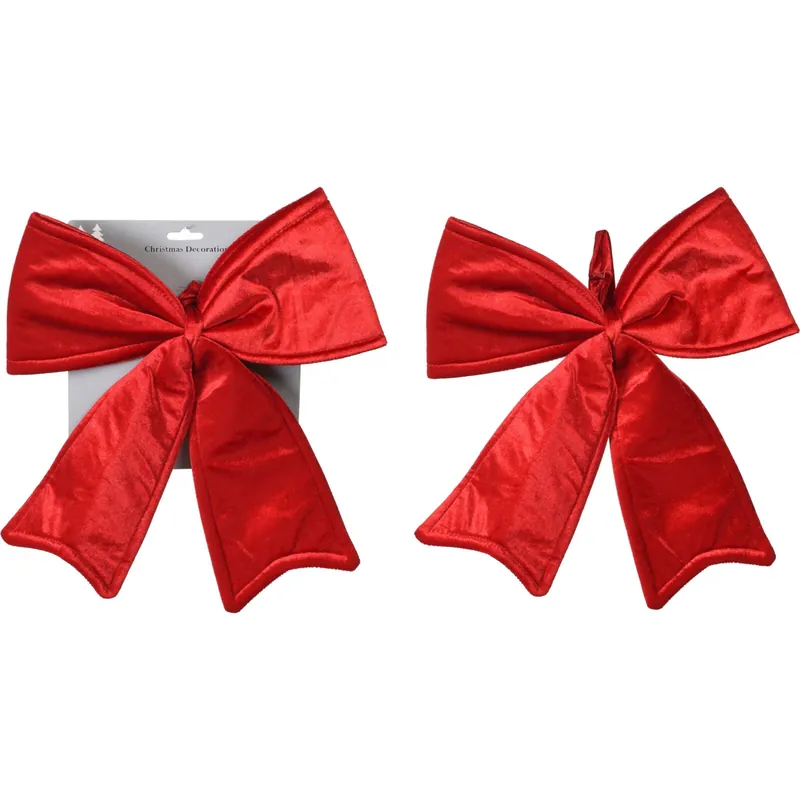 Set 4 Fiocchi in Velluto Rosso Fuoco per decorazioni Interne ed Esterne 30 x 34 cm