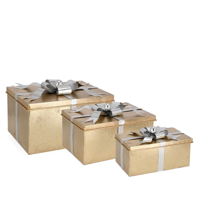 Pacchi regalo decorativi "Present" in metallo impilabili set da 3