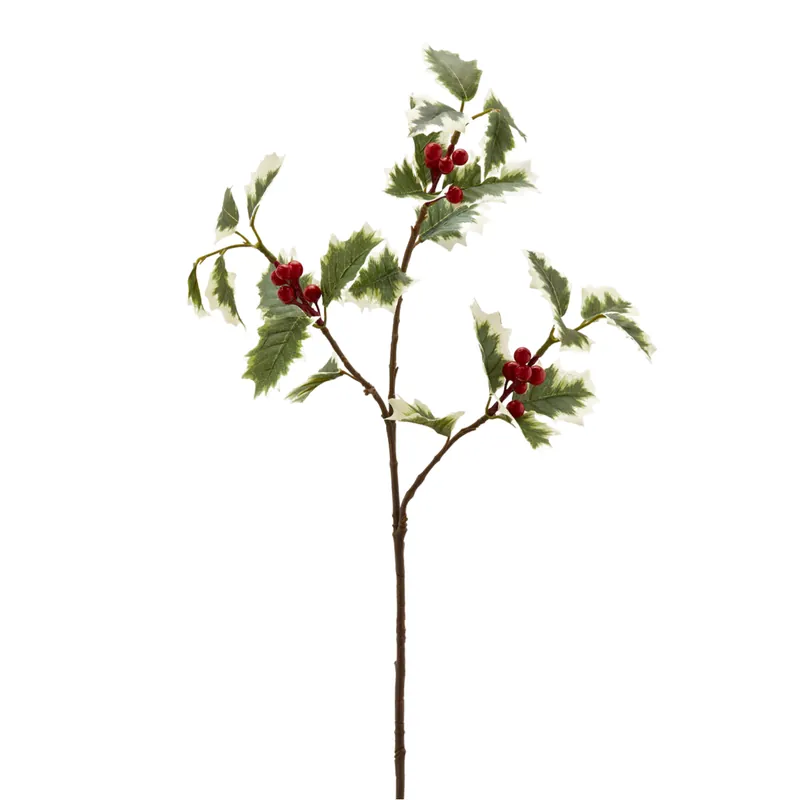 Ramo decorativo artificiale "Agrifoglio Bell" color verde e rosso gemme rosse, 71 cm