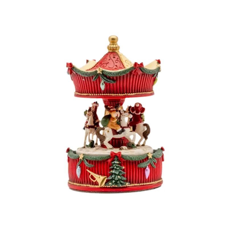 Carillon vintage rosso e bianco con cavalluccio, decorazione da h 17 cm
